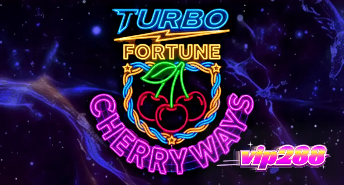Tampilan visual neon futuristik dari slot Turbo Fortune Cherryways
